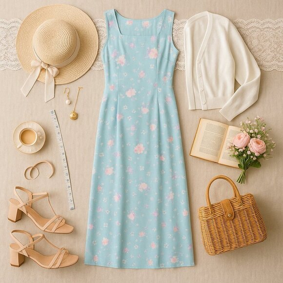 VTG Laura Ashley 90s Silk Maxi Dress 8 Pastel Floral Cottagecore Romantic Garden - Picture 2 of 7